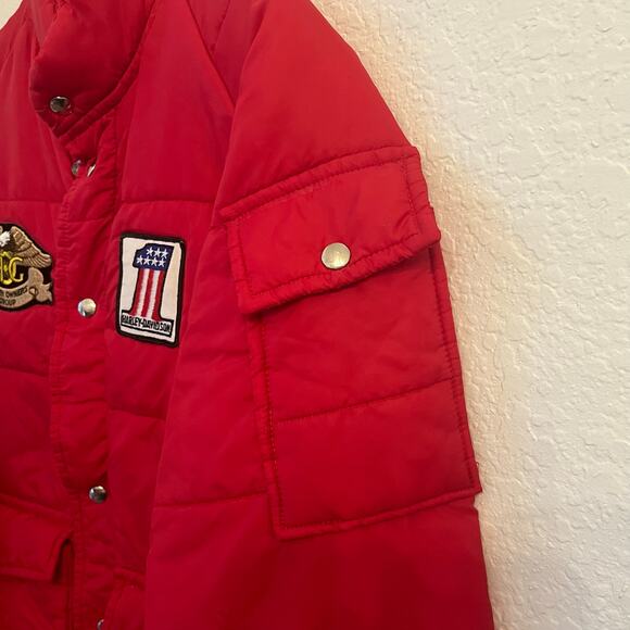 Vintage Harley Davidson AMF Puffer Coat Men M Red Owner Group Patch 70s USA Made - Picture 3 of 16